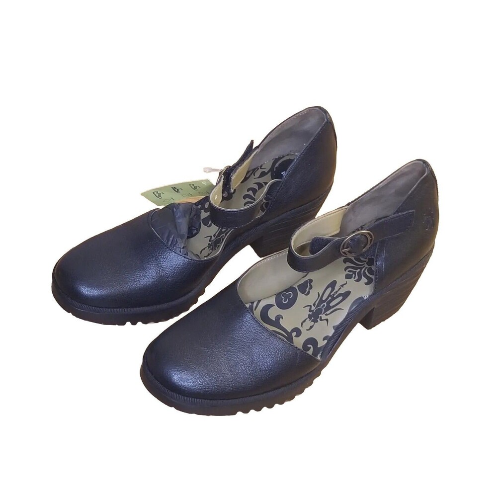 Fly London Wifo Women Size 42 Black Leather Mary Jane Pump Block Heel 501440000 - Picture 3 of 6